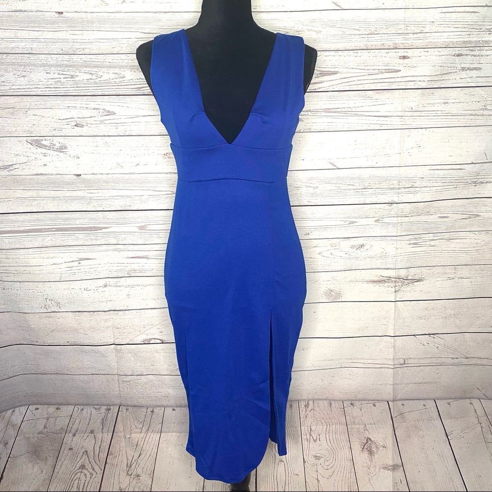 Oasap Deep V Side Slit Sleeveless Bodycon Dress